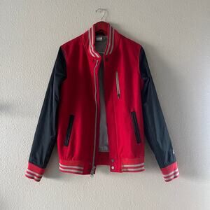 Vintage Nike Varsity Bomber Destroyer red wool nylon sleeve Jacket